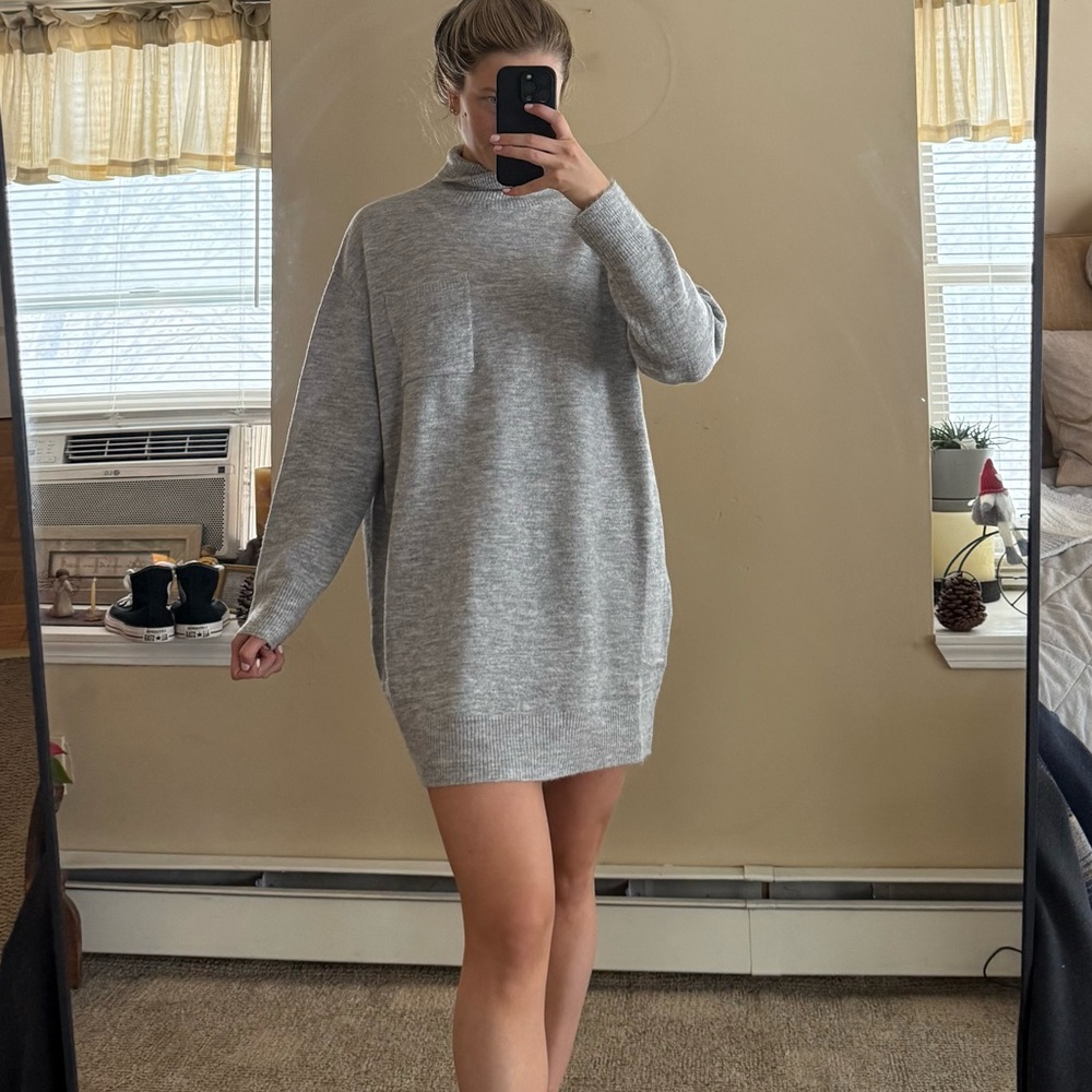 Lulu's Heather Gray Long Sleeve Sweater Dress